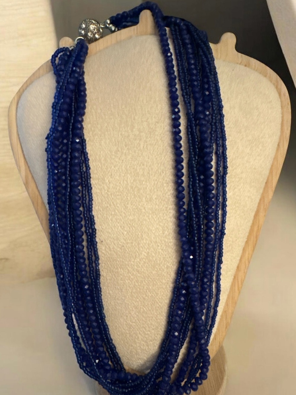 Multi-Strand Navy Blue Beaded Necklace & bracelet